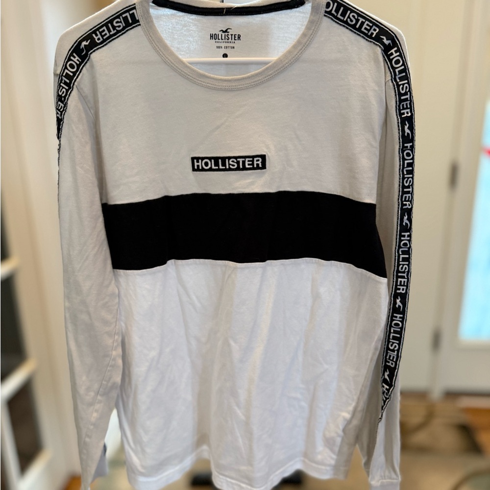 Hollister White and Black Logo Long Sleeve Tee